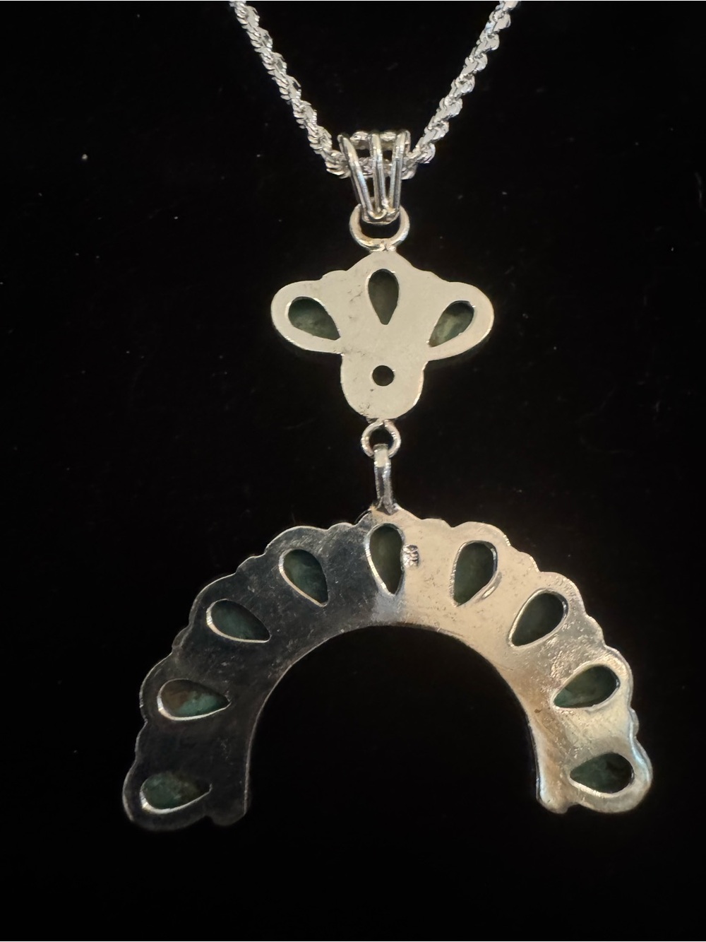 Genuine, Kingman Turquoise Teardrop naja Statement Pendant Necklace sterling - Picture 5 of 8